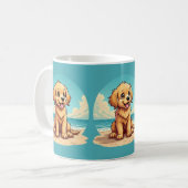 Cute Golden Puppy at Sunny Beach Scene Koffiemok (Voorkant links)