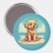 Cute Golden Puppy at Sunny Beach Scene Magneet (Voorkant / Achterkant)