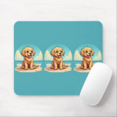 Cute Golden Puppy at Sunny Beach Scene Muismat (Met muis)