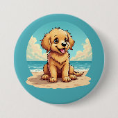 Cute Golden Puppy at Sunny Beach Scene Ronde Button 7,6 Cm (Voorkant)