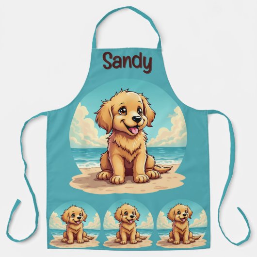 Cute Golden Puppy at Sunny Beach Scene Schort (Voorkant)