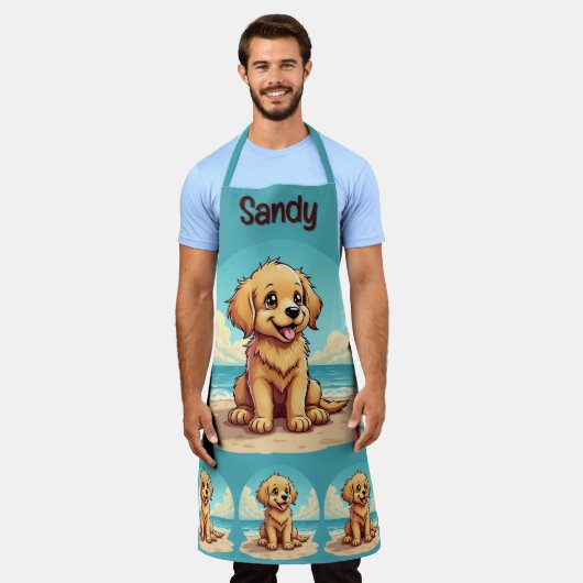 Cute Golden Puppy at Sunny Beach Scene Schort (Gedragen)