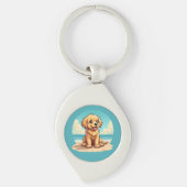 Cute Golden Puppy at Sunny Beach Scene Sleutelhanger (Voorkant)