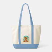 Cute Golden Puppy at Sunny Beach Scene Tote Bag (Achterkant)