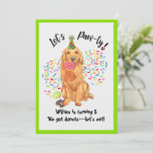 Cute Golden Retriever Birthday Party Invitation Kaart (Staand voorkant)