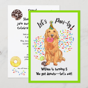 Cute Golden Retriever Birthday Party Invitation Kaart