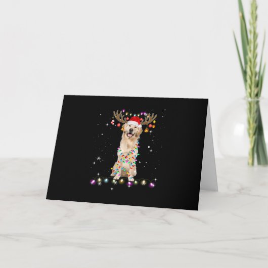 Cute Golden Retriever Christmas Lights Reindeer Kaart (Voorkant)