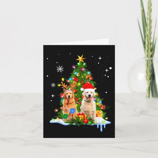 Cute Golden Retriever Christmas Tree  Kaart (Voorkant)