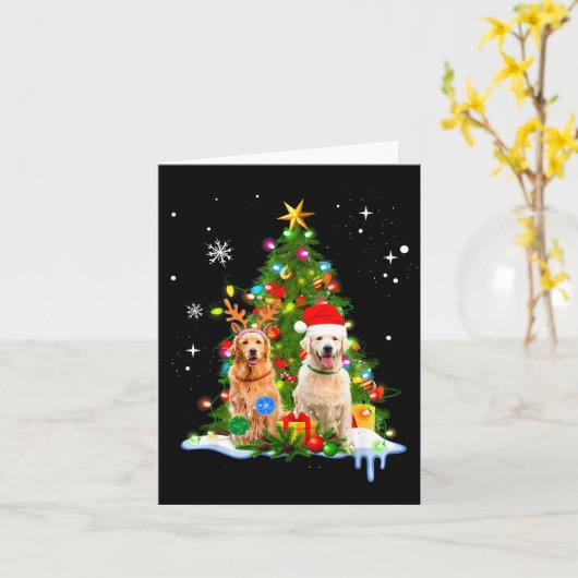 Cute Golden Retriever Christmas Tree  Kaart (Gele Bloem)