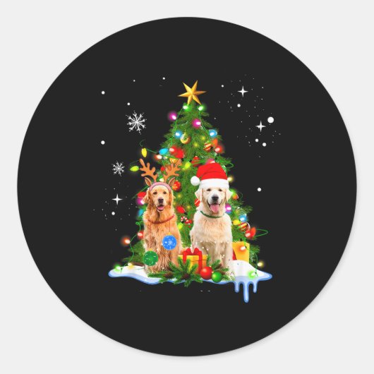 Cute Golden Retriever Christmas Tree  Ronde Sticker (Voorkant)