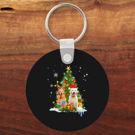 Cute Golden Retriever Christmas Tree  Sleutelhanger (Voorkant)