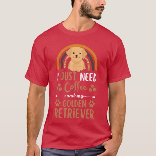 Cute golden retriever coffee dog cafe kawaii retro t-shirt (Voorkant)