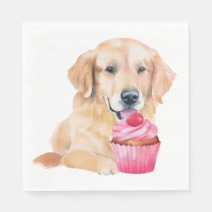 Cute Golden Retriever Cupcake Waterverf Puppy Dog Servet