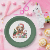 Cute Golden Retriever Dog Christmas Papieren Bordje (Feest)