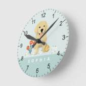 Cute Golden Retriever Dog Floral Ronde Klok (Hoek)