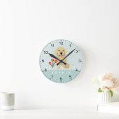 Cute Golden Retriever Dog Floral Ronde Klok (Huis)