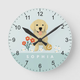 Cute Golden Retriever Dog Floral Ronde Klok