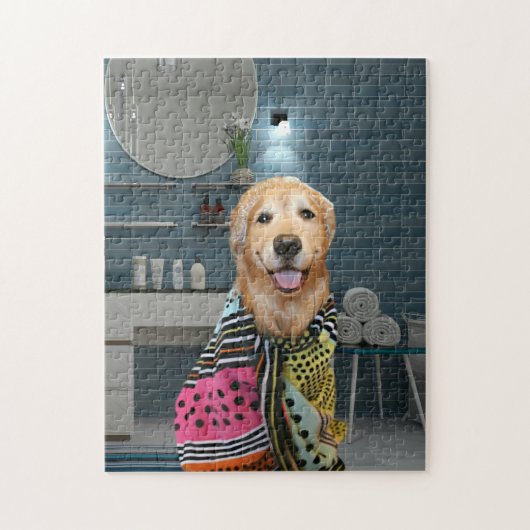 Cute Golden Retriever Dog in Bathroom Legpuzzel (Verticaal)