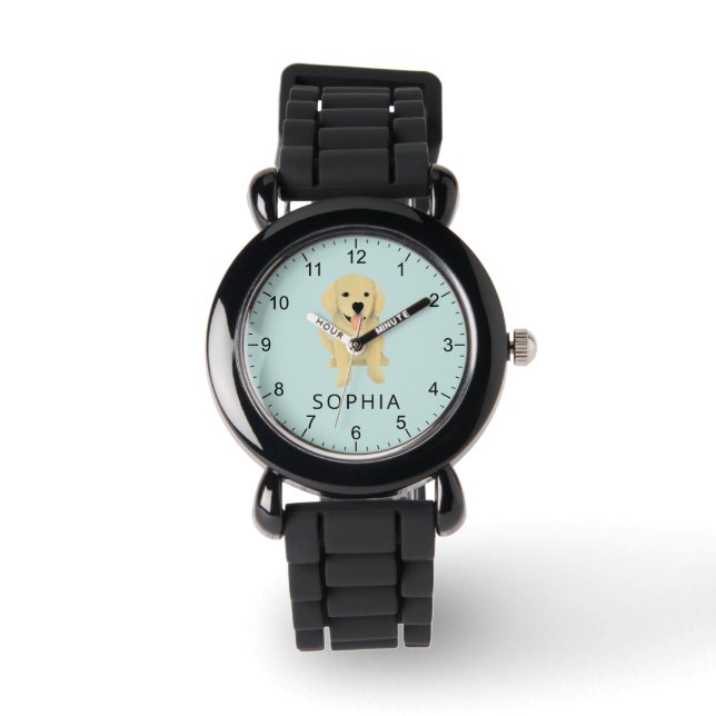 Cute Golden Retriever Dog Kinder Horloge (Voorkant)