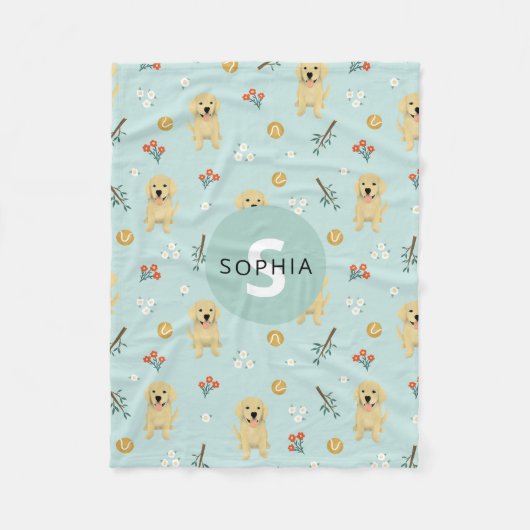Cute Golden Retriever Dog Monogram Kinder Fleece Deken (Voorkant)