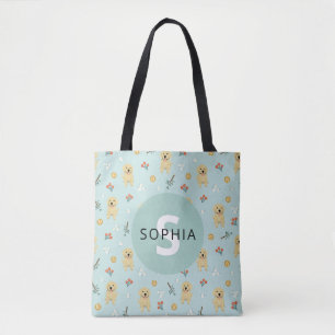 Cute Golden Retriever Dog Monogram Tote Bag