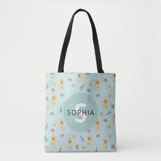 Cute Golden Retriever Dog Monogram Tote Bag (Voorkant)