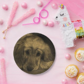 Cute Golden Retriever Dog neer Papieren Bordje (Feest)