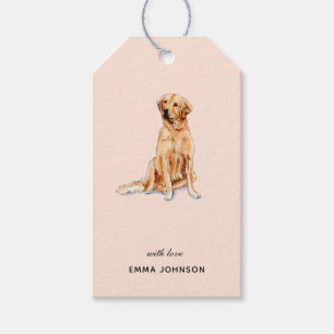 Cute Golden Retriever dog op roze Gift Labels Cadeaulabel