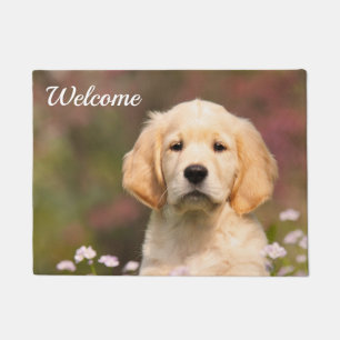 Cute Golden Retriever Dog Puppy Face Foto Welkom Deurmat