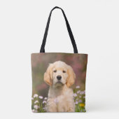 Cute Golden Retriever Dog Puppy Photo - op Shopper Tote Bag (Achterkant)