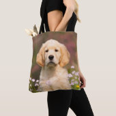 Cute Golden Retriever Dog Puppy Photo - op Shopper Tote Bag (Dichtbij)