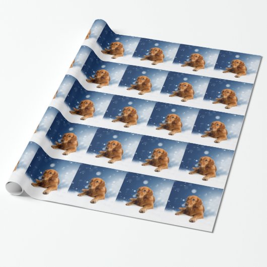 Cute Golden Retriever Dog Sitting in sneeuwtranen Cadeaupapier (Uitgerold)