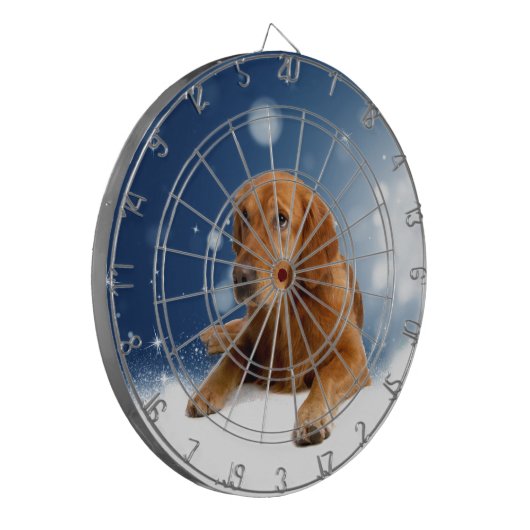 Cute Golden Retriever Dog Sitting in sneeuwtranen Dartbord (Voorkant Links)