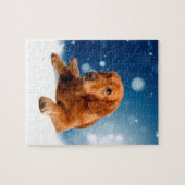 Cute Golden Retriever Dog Sitting in sneeuwtranen Legpuzzel (Horizontaal)