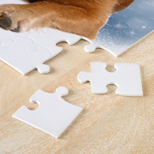 Cute Golden Retriever Dog Sitting in sneeuwtranen Legpuzzel (Zijkant)