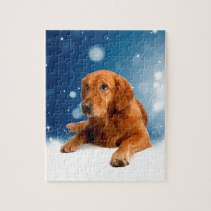 Cute Golden Retriever Dog Sitting in sneeuwtranen Legpuzzel