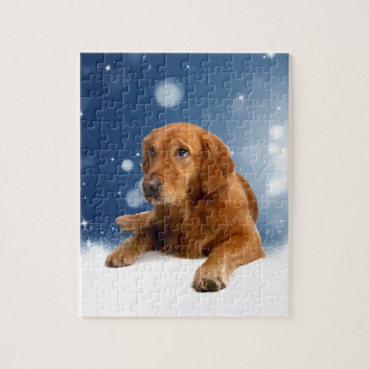 Cute Golden Retriever Dog Sitting in sneeuwtranen Legpuzzel (Verticaal)