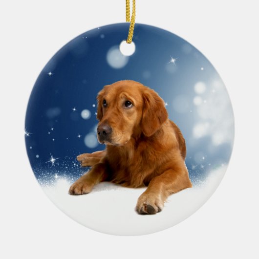 Cute Golden Retriever Dog Sitting in sneeuwtranen Ornament (Voorkant)