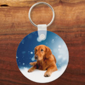 Cute Golden Retriever Dog Sitting in sneeuwtranen Sleutelhanger (Voorkant)
