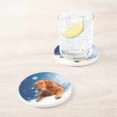 Cute Golden Retriever Dog Sitting in sneeuwtranen Zandsteen Onderzetter (Zijkant)