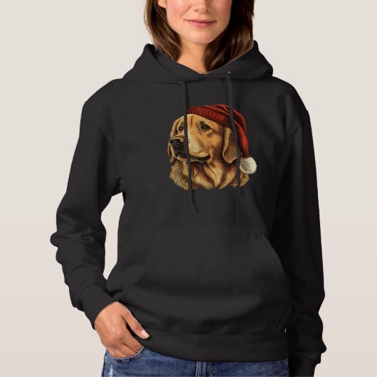Cute Golden Retriever Dog with Christmas Hat Hoodie (Voorkant)
