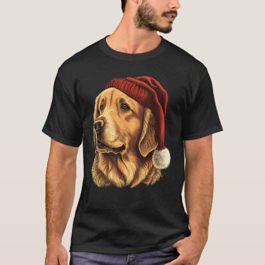 Cute Golden Retriever Dog with Christmas Hat T-shirt (Voorkant)