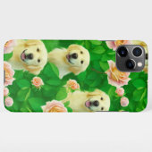 Cute Golden Retriever Enchanted Pink Rose Garden iPhone Hoesje (Achterkant horizontaal)