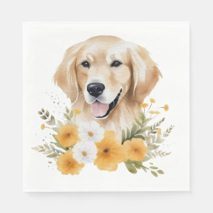 Cute Golden Retriever Floral Waterverf Puppy Dog Servet