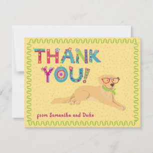 Cute Golden Retriever Fun Floral Letters    Bedankkaart