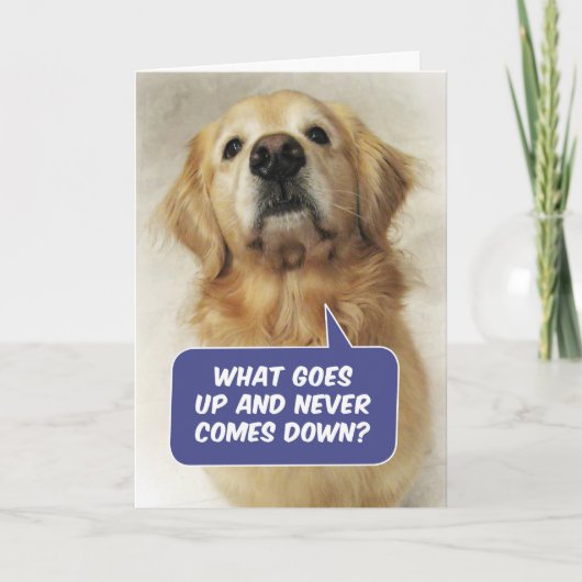 Cute Golden Retriever Funny Birthday Riddle Kaart (Voorkant)