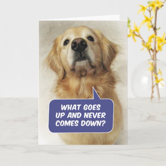 Cute Golden Retriever Funny Birthday Riddle Kaart (Gele Bloem)