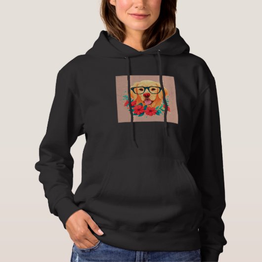 Cute Golden Retriever Illustration Floral Glasses  Hoodie (Voorkant)