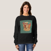 Cute Golden Retriever Illustration Floral Glasses Trui (Voorkant volledig)