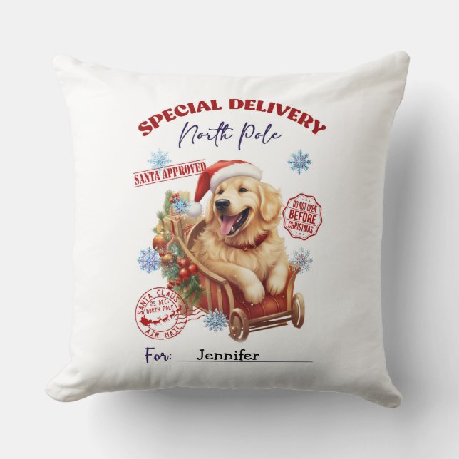 Cute Golden Retriever Kerst Kussenhoes Kussen (Voorkant)
